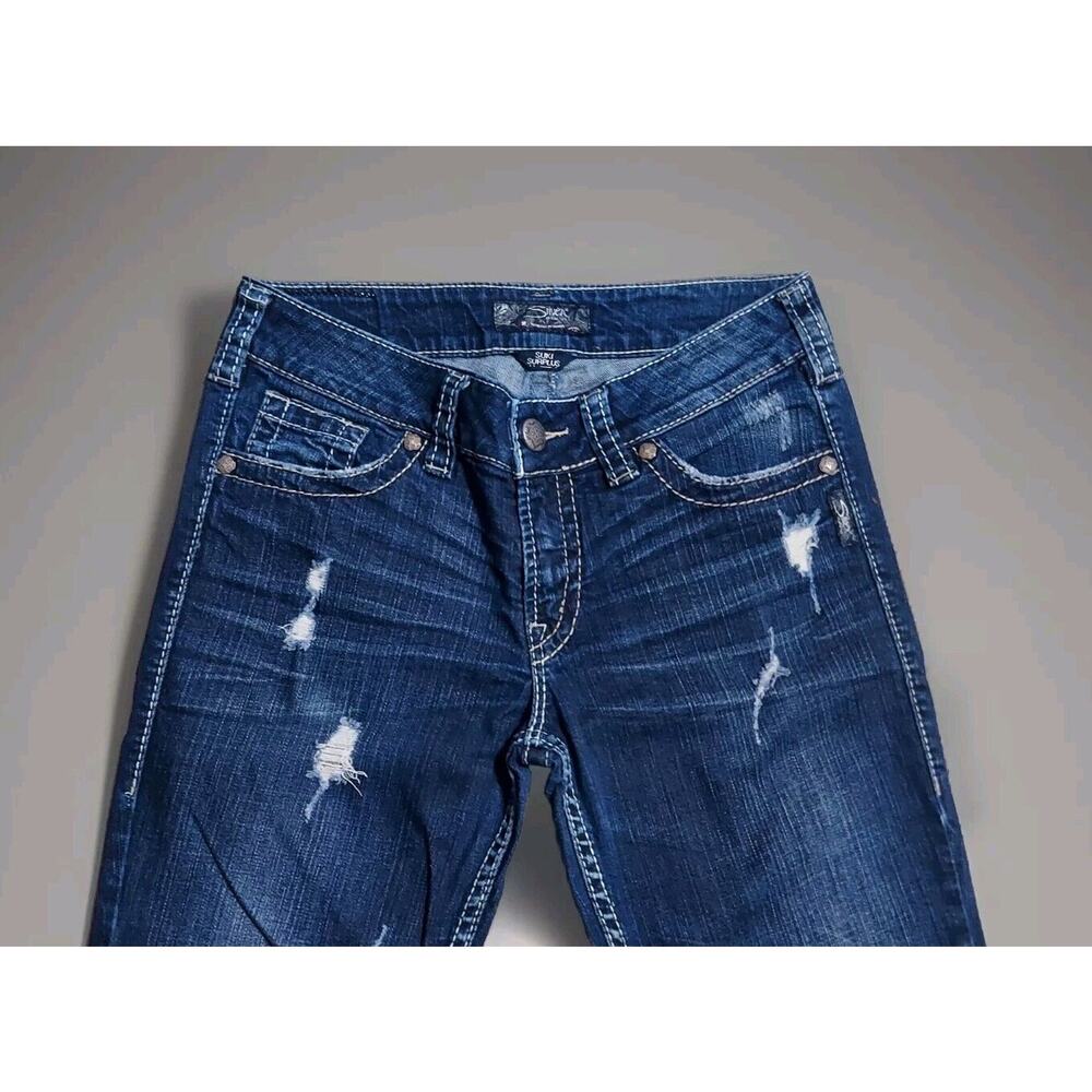 Women's SILVER Distressed - Size 28 / 29x32 - Suki Surplus - Indigo Denim - NWOT - Picture 3 of 12